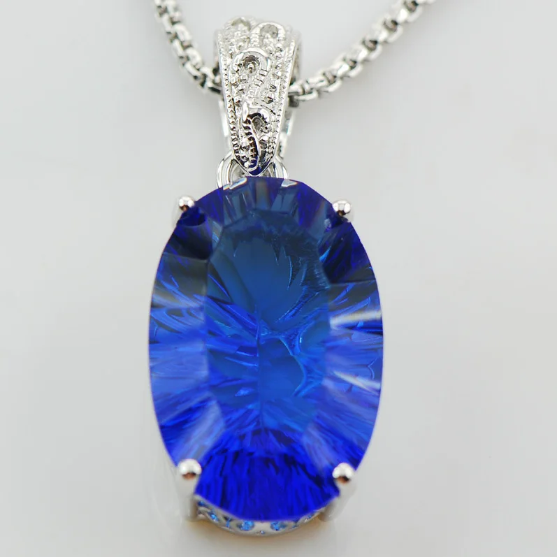 

Huge Concave Cut Blue Crystal Zircon 925 Sterling Silver Pendant TE554