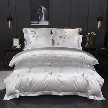 White Silver Silk Cotton Luxury Butterfly Bedding set 4Pcs Queen King size Bed set Embroidery Duvet cover Bedsheets linen set
White Silver Silk Cotton Luxury Butterfly Bedding set 4Pcs Queen King size Bed set Embroidery Duvet cover Bedsheets linen set