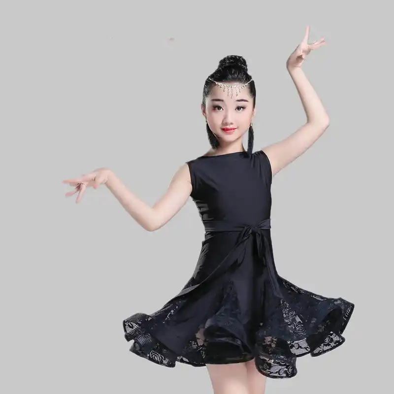 Black Latin Dance Dress Girls Children Ballroom Dance