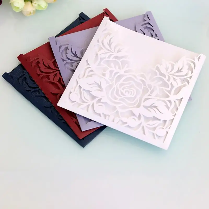 10pcs/lot Hollow Lace Pocket Wedding Invitations Cards Laser Cut Rose Flower Greeting Card Event Party Supplies
10pcs/lot Hollow Lace Pocket Wedding Invitations Cards Laser Cut Rose Flower Greeting Card Event Party Supplies