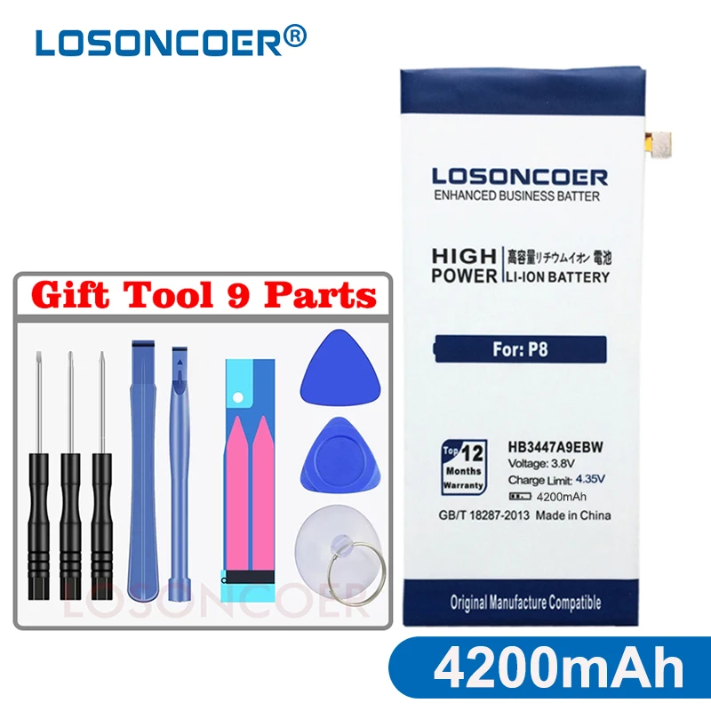 LOSONCOER 100% New 4200mAh HB3447A9EBW High Quality Battery For Huawei Ascend P8 Battery Mobile Phones
LOSONCOER 100% New 4200mAh HB3447A9EBW High Quality Battery For Huawei Ascend P8 Battery Mobile Phones