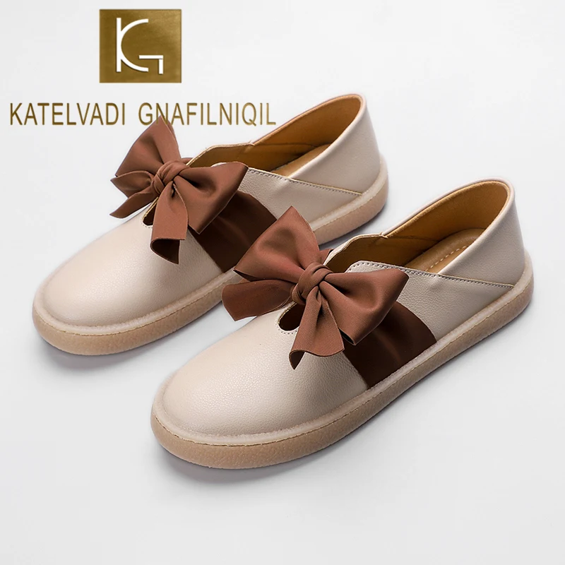 KATELVADI/Большие размеры 34-41 женская обувь на плоской подошве Лоферы бежевого цвета