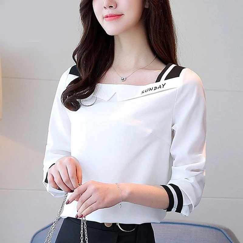 Autumn Tops Ladies Chiffon Blouses Femme Casual Slash Neck Long Sleeve Women Shirts White And Black Patchwork Mujer Blusas E0115
Autumn Tops Ladies Chiffon Blouses Femme Casual Slash Neck Long Sleeve Women Shirts White And Black Patchwork Mujer Blusas E0115