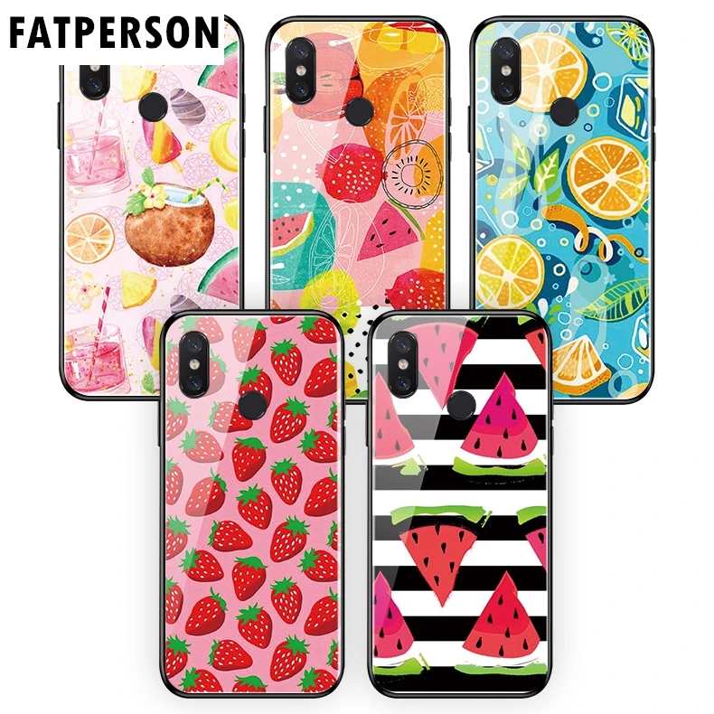 

For Xiaomi5 5s 5splus 6 6x 8 8lite 8se Cartoon Cute Fruit MIX2 2s 3 MAX3 3Pro s2 Redmi5 5plus note5 Tempered glass phone case