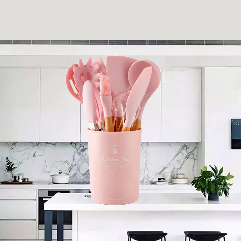 Silicone Kitchen Set 11/12-Pcs Kitchen Cooking Utensil Sets Kit Accessories Tools Spatula for Home with Holder Box Wooden Handle
Silicone Kitchen Set 11/12-Pcs Kitchen Cooking Utensil Sets Kit Accessories Tools Spatula for Home with Holder Box Wooden Handle