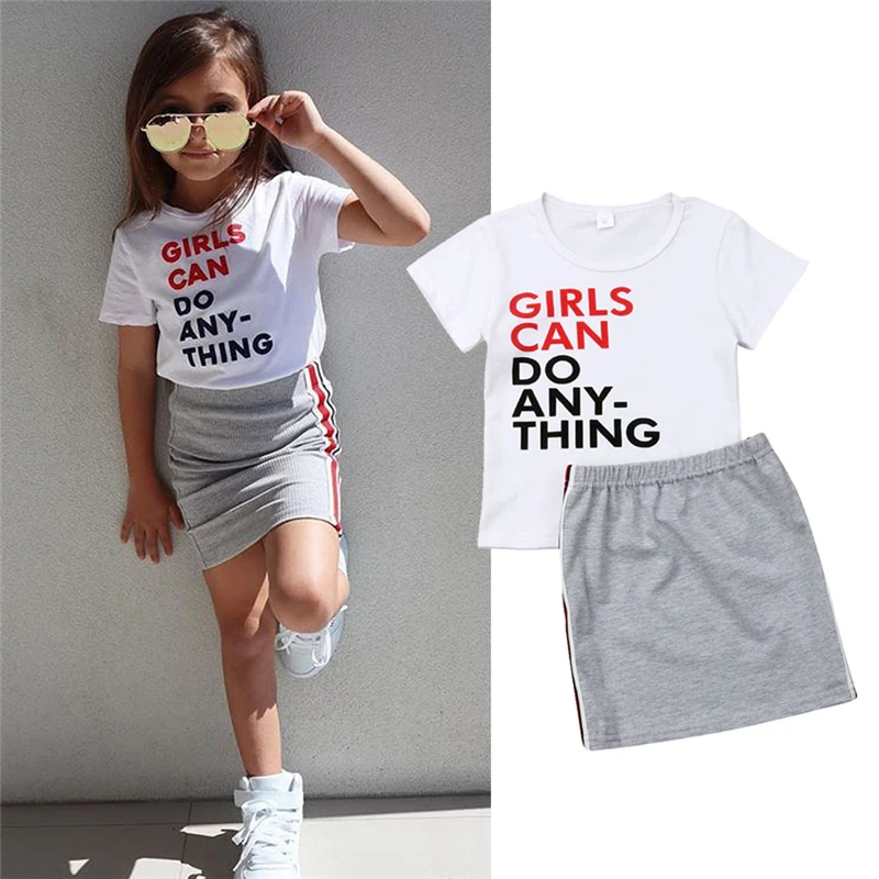 Two Piece Set Toddler Kids Baby Girls Outfit Short Sleeve Letter Print T Shirt+Elastic Striped Skirt Casual Girls Set Summer
Two Piece Set Toddler Kids Baby Girls Outfit Short Sleeve Letter Print T Shirt+Elastic Striped Skirt Casual Girls Set Summer