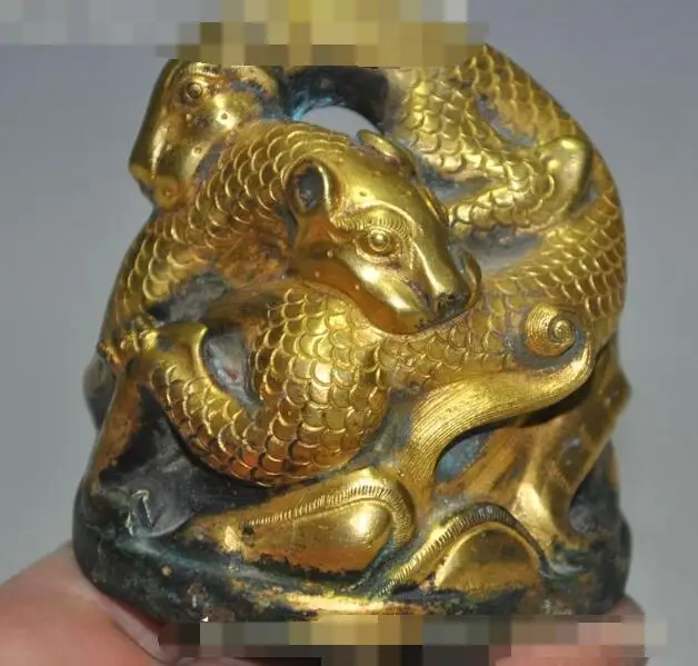 S3460 old chinese fengshui palace bronze 24K Gold Gilt snake Serpent statue Seal Stamp