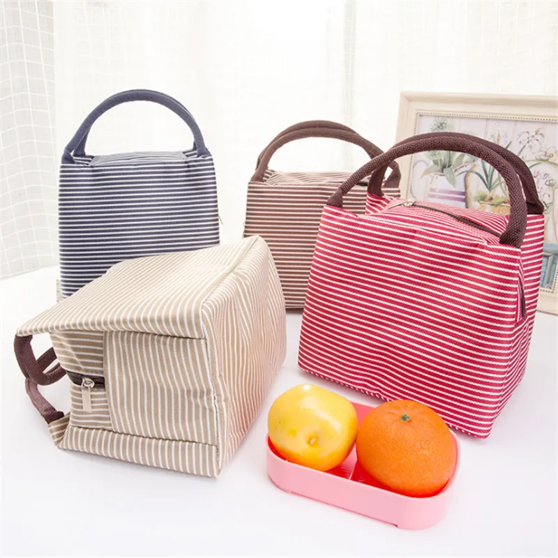 Canvas Stripe Insulated Cooler Bags Thermal Food Picnic Bags Kids Picnic Box 
Canvas Stripe Insulated Cooler Bags Thermal Food Picnic Bags Kids Picnic Box