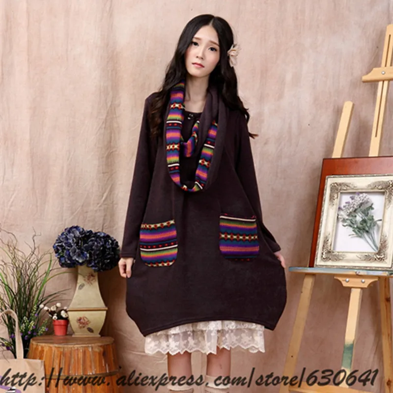 Japanese Mori Girl Simple Style Solid Color Large Size Winter Dress With Scarf Loose Casual Women Clothing Faldas16829
Japanese Mori Girl Simple Style Solid Color Large Size Winter Dress With Scarf Loose Casual Women Clothing Faldas16829