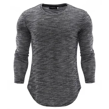 

2018 Men Hip Hop Long Sleeve TShirt Asymmetrical Longline hem t-shirt Men Casual tshirt Streetwear Tops Tee