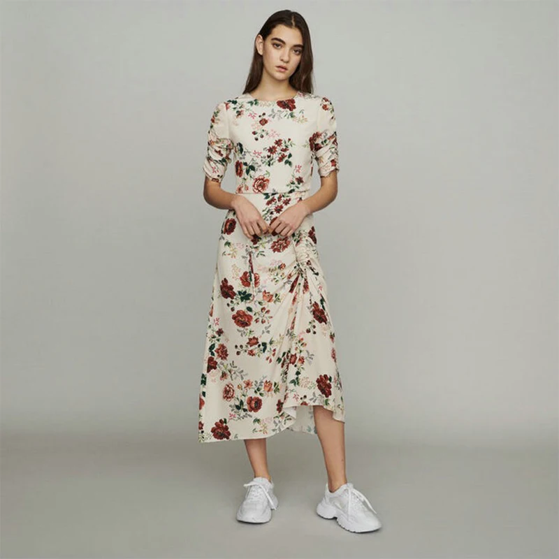 Women Rose Floral Print Silm Draped Short Sleeve Long Dress Ruffles Woman Spring Summer Dresses
Women Rose Floral Print Silm Draped Short Sleeve Long Dress Ruffles Woman Spring Summer Dresses