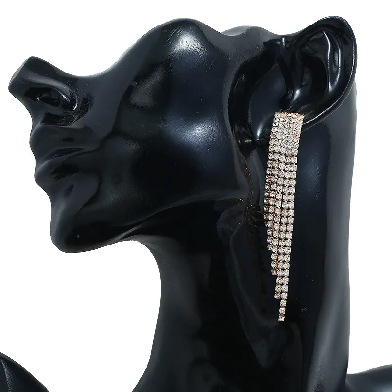 LNRNAN New Rhinestone Long Tassel Drop Earrings For Women Gold Metal Earring Modern Summer Fashion Jewelry Accessories | Украшения и