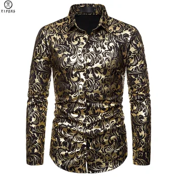 Brand Gold Nightclub Shirt Men Shiny Bronzing Flower Chemise Homme Party Wedding Dinner Prom Mens Dress Shirts Slim Camisa
Brand Gold Nightclub Shirt Men Shiny Bronzing Flower Chemise Homme Party Wedding Dinner Prom Mens Dress Shirts Slim Camisa