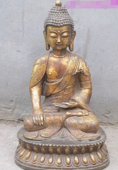 

Fast shipping 16"Tibetan old Bronze gild Sakyamuni Tathagata anima luck Buddha Statue