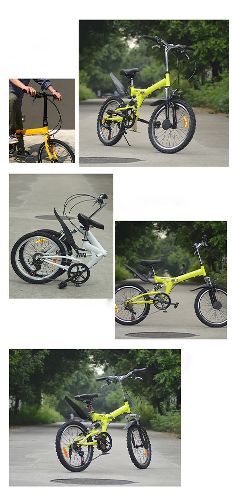 Sale 20 Inch Folding Bike Mountain High Quality Bicycle Bilateral Pedal Double V Brake Bilateral Folding Pedal White And Yellow 3