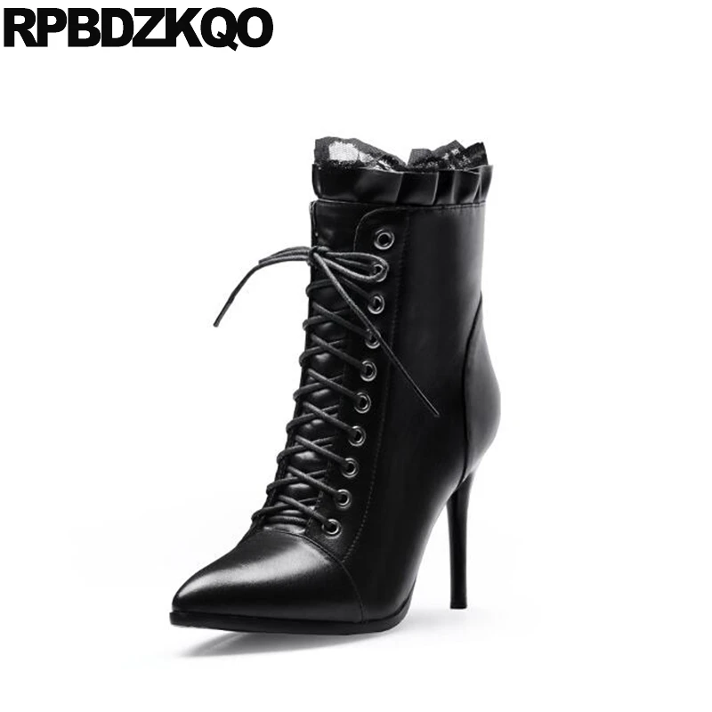 Genuine Leather Ankle Shoes 2017 Lace Up Black Short Luxury Brand Women Booties Winter Pointed Toe Stiletto High Quality Heel
Genuine Leather Ankle Shoes 2017 Lace Up Black Short Luxury Brand Women Booties Winter Pointed Toe Stiletto High Quality Heel