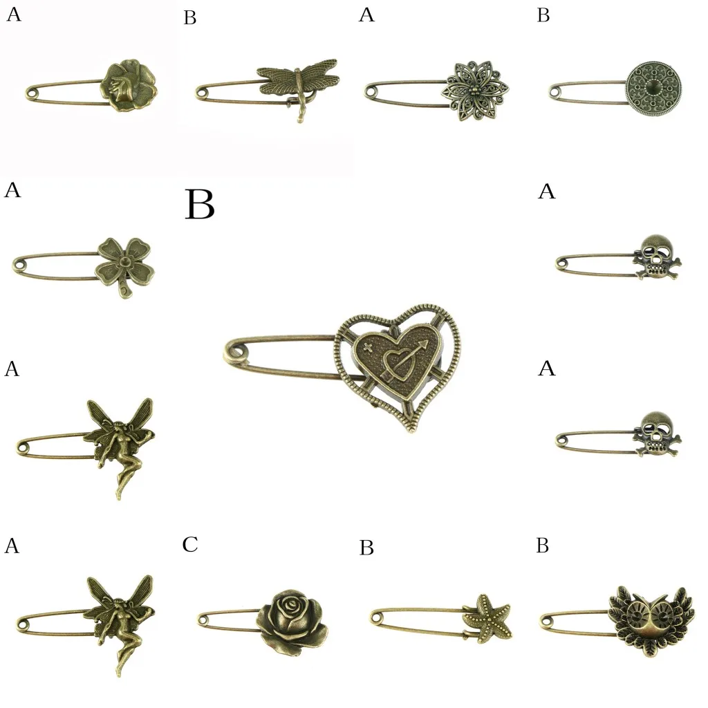 12 style Long Safety Pins Vintage Fashion Pin Brooch For Scarf Sweather Coat Bag Animal Skull Butterfly Shape Ornaments
12 style Long Safety Pins Vintage Fashion Pin Brooch For Scarf Sweather Coat Bag Animal Skull Butterfly Shape Ornaments