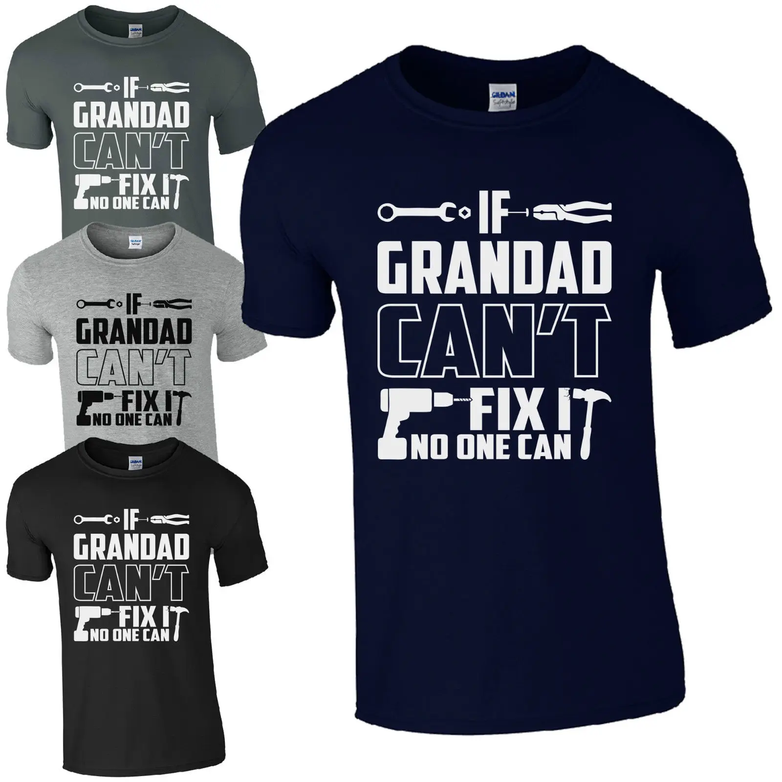 Мужская хлопковая футболка с коротким рукавом надписью If Grandad't Fix It забавная