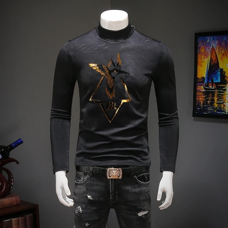 Embroidered sequins bird pattern turtleneck long sleeve t shirt Autumn 2018 quality ice silk soft thick luxury t shirt men M-4XL
Embroidered sequins bird pattern turtleneck long sleeve t shirt Autumn 2018 quality ice silk soft thick luxury t shirt men M-4XL