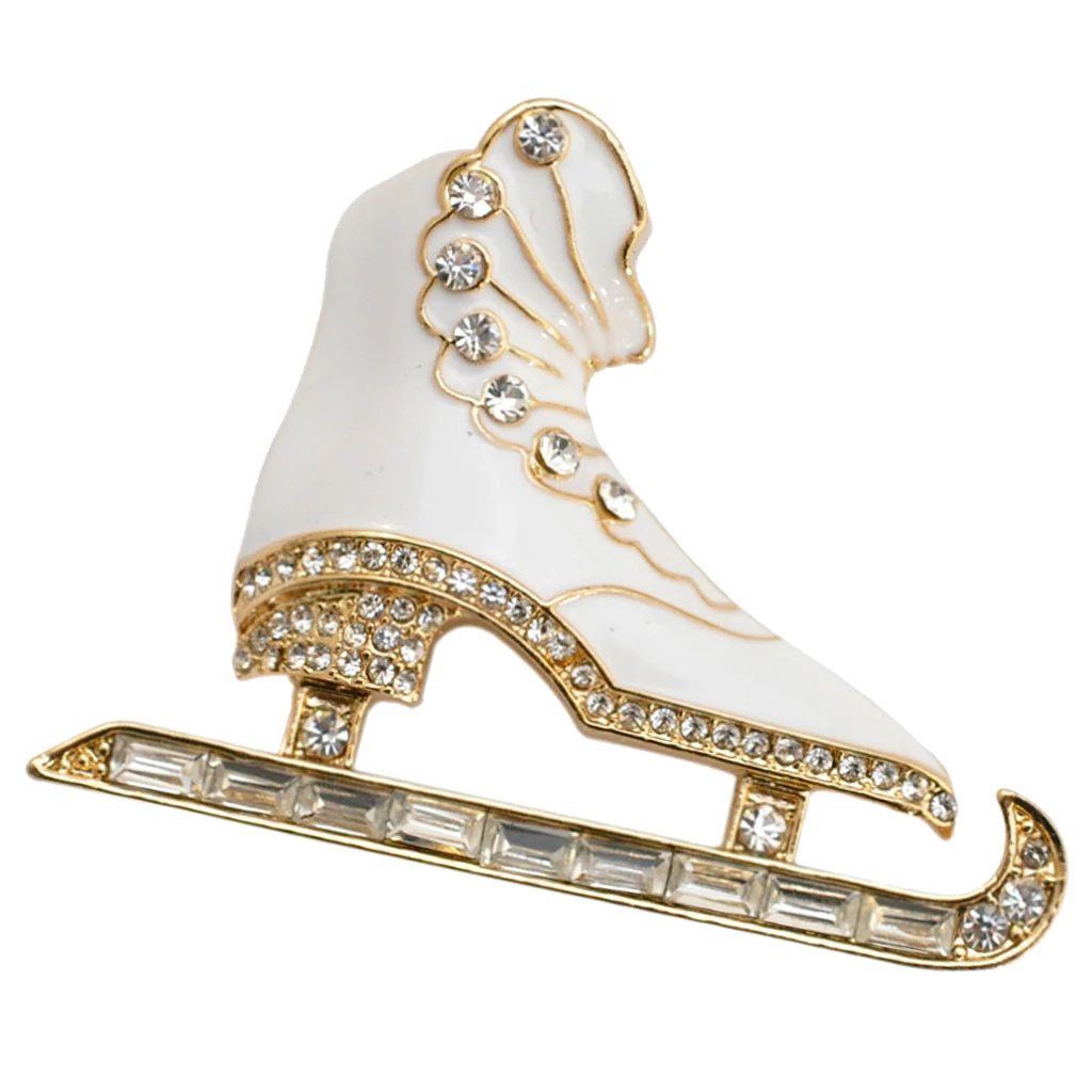 Trendy 3d Brooches For Women Men Rhinestone Ice Skate Skating Pins Fashion Jewelry Clothing Bags Hats Accessories White Badge