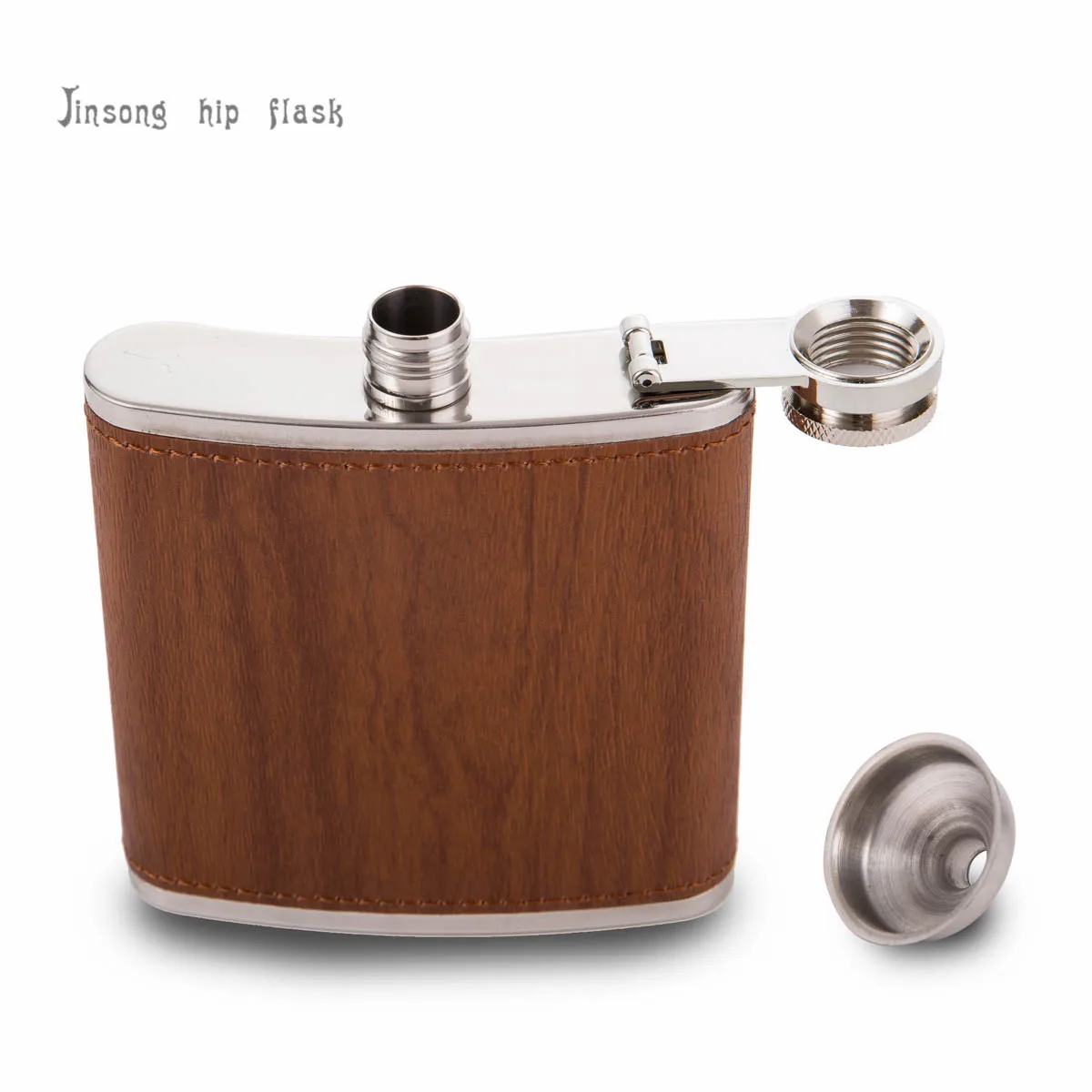 Description Picture 6 of item1 pcs wooden leather 6oz stainless steel hip flask with funnel