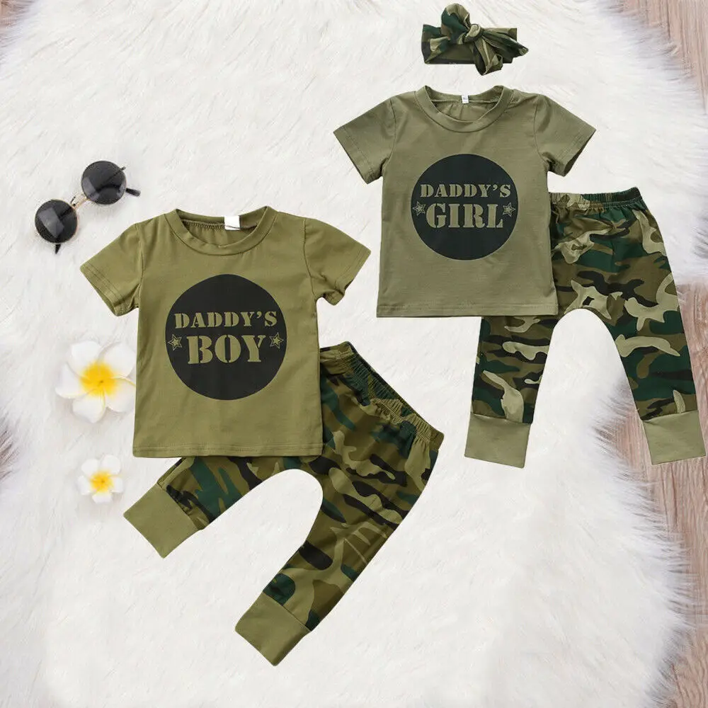 Fashion Letter Short Sleeve Cotton T shirt Top and Camouflage Pant Set For Baby Girl
Fashion Letter Short Sleeve Cotton T shirt Top and Camouflage Pant Set For Baby Girl