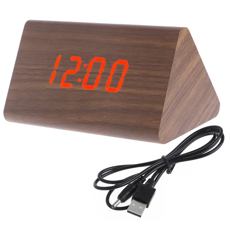 1pcs Creative Voice Control Alarm Clock Wooden Desk Clock LED Display USB Timer Digital Alarm Snooze Clock for Home Bedroom