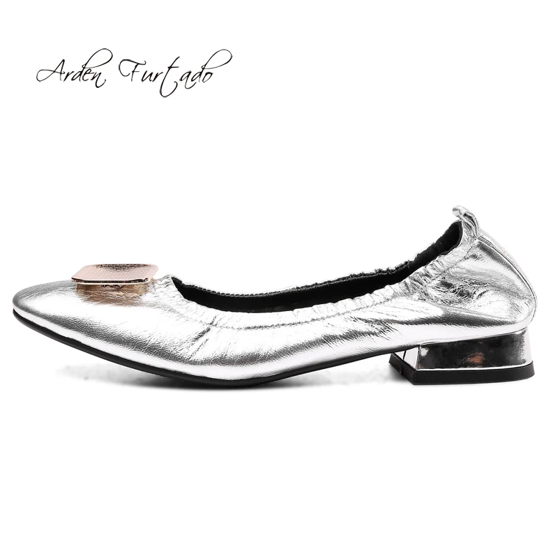 Arden Furtado spring autumn 2019 fashion women's shoes pointed toe slip-on party silver flats glove office lady new | Обувь