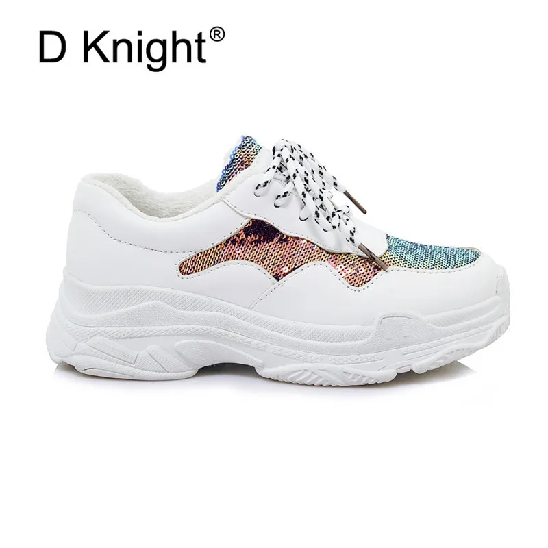 Brand 2018 Lady Platform Shoes Lace Up Black White Sneakers Women Winter Mesh Shoes For Women Flats Creepers Short Plush Inside (3)