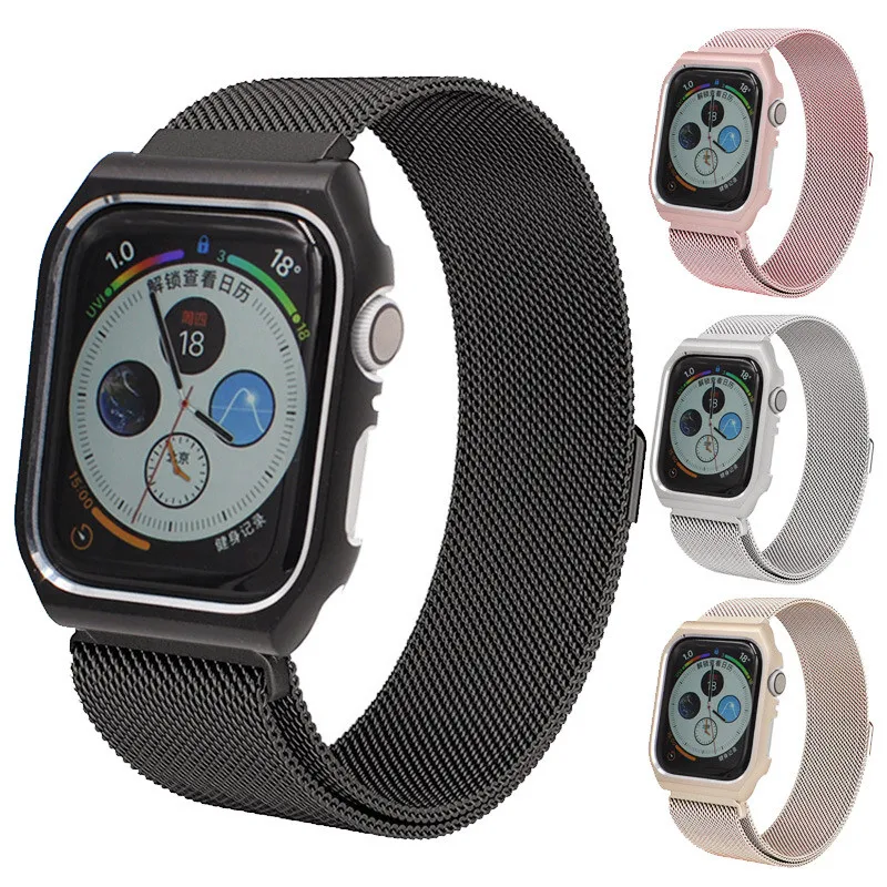 Milanese Loop band + case for Apple Watch 44mm 40mm Stainless Steel strap bracelet iwatch series 4 bands | Наручные часы