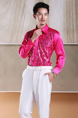 Мужская блестящая рубашка с блестками одежда для выступления на сцене танцев