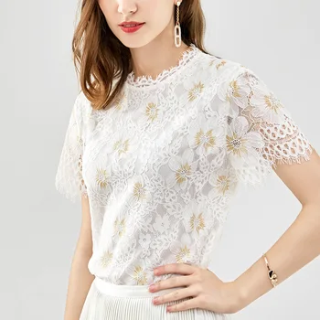 Women Tops Tees Lace short-sleeved shirt female summer dress 2019 new contrast color hollow eyelash lace perspective sexy shirt
Women Tops Tees Lace short-sleeved shirt female summer dress 2019 new contrast color hollow eyelash lace perspective sexy shirt