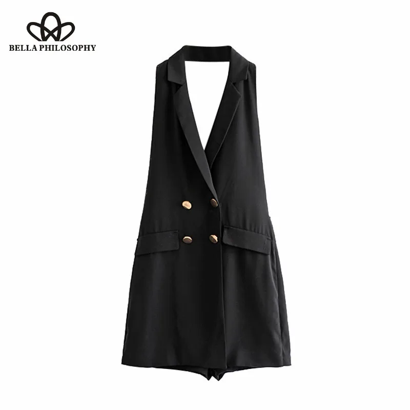 Wonder 2018 new Vintage Double Breasted Playsuits Lapel Collar Sleeveless Backless Zipper Ladies Jumpsuits Casual Body Femme
Wonder 2018 new Vintage Double Breasted Playsuits Lapel Collar Sleeveless Backless Zipper Ladies Jumpsuits Casual Body Femme
