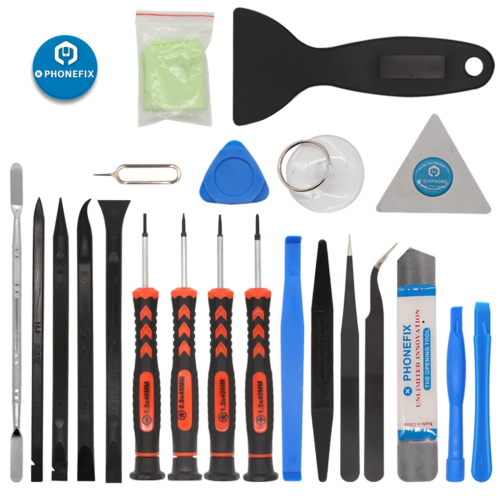Phone Repair Tool Set Screwdriver Pentalobe 0.8 1.2 Pillips 1.5 Slotted 1.5 Tweezers Spudger Crowbar Shovel Sucker Cloth Wiper
Phone Repair Tool Set Screwdriver Pentalobe 0.8 1.2 Pillips 1.5 Slotted 1.5 Tweezers Spudger Crowbar Shovel Sucker Cloth Wiper