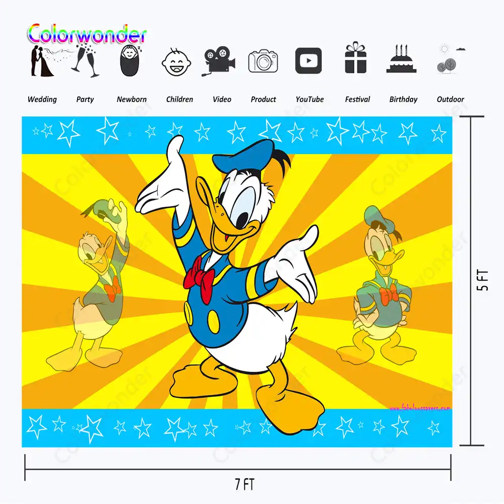 写真の背景ハッピーバースデードナルドダックの背景男の子ベビーシャワーシルバースターブルーバナービニール写真撮影の背景 Gooum