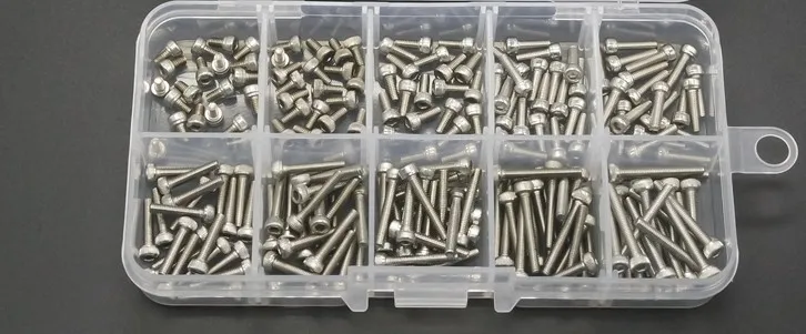 200pcs/set M2.5*4/5/6/8/10/12/14/16/18/20 DIN912stainless steel 304 hex socket cap head screws assortment kit with box 172
200pcs/set M2.5*4/5/6/8/10/12/14/16/18/20 DIN912stainless steel 304 hex socket cap head screws assortment kit with box 172