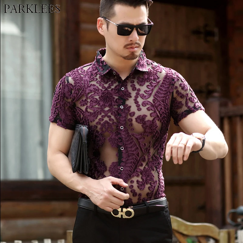 Paisley Floral Embroidery Mesh See Through Shirt Men Slim Fit Sexy Lace Chemise Homme Nightclub Party Event Transparent Camisas
Paisley Floral Embroidery Mesh See Through Shirt Men Slim Fit Sexy Lace Chemise Homme Nightclub Party Event Transparent Camisas