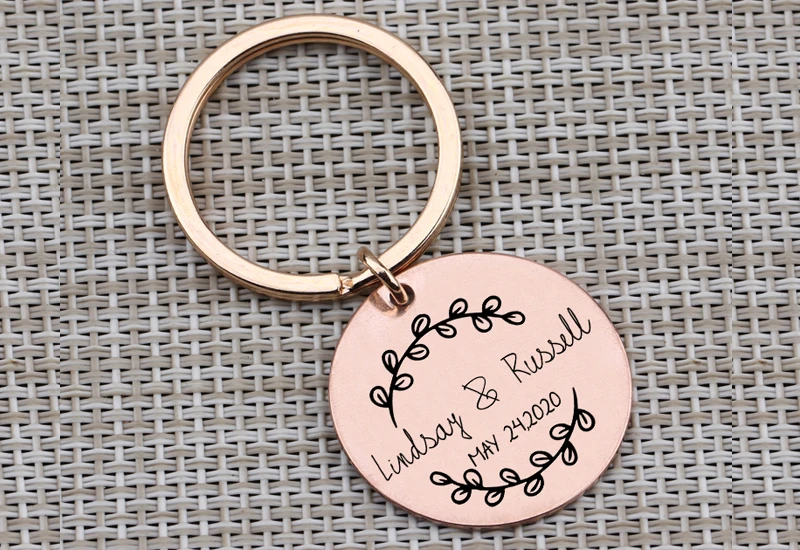 couple love anniversary key chain hand stamped