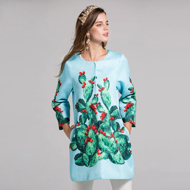 High Quality New Autumn Runway Brand Designer Coat Newest Women's Long Sleeve Fashion Cactus printing Coats Outerwear 2019
High Quality New Autumn Runway Brand Designer Coat Newest Women's Long Sleeve Fashion Cactus printing Coats Outerwear 2019