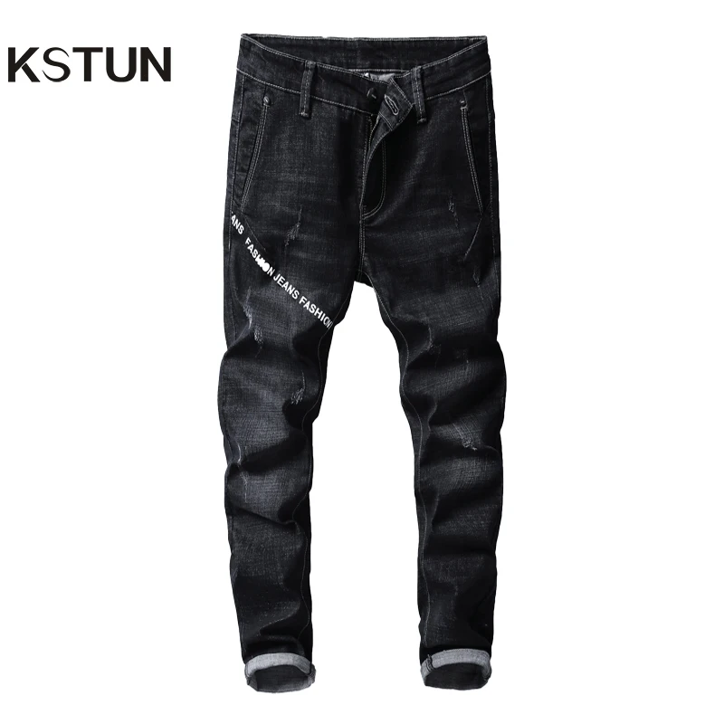 KSTUN Mens Jeans Korean Black Streetwear Printed Letters Fashion designer Slim Fit Stretch Hip hop Male Pants moda hombre 2018
KSTUN Mens Jeans Korean Black Streetwear Printed Letters Fashion designer Slim Fit Stretch Hip hop Male Pants moda hombre 2018