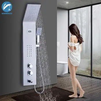 

Thermostatic Mixer Shower Faucet Set Brushed Nickel Shower Panel Shower Column Digital Display Faucet Tub Spout Handshower