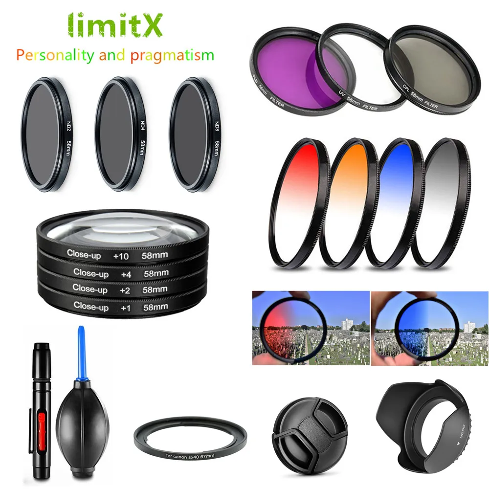 67mm UV CPL ND FLD Graduated Close Up Star Filter & Lens Hood / Lens Cap /Pen for Canon Powershot SX50 SX40 SX30 SX20 HS Camera
67mm UV CPL ND FLD Graduated Close Up Star Filter & Lens Hood / Lens Cap /Pen for Canon Powershot SX50 SX40 SX30 SX20 HS Camera