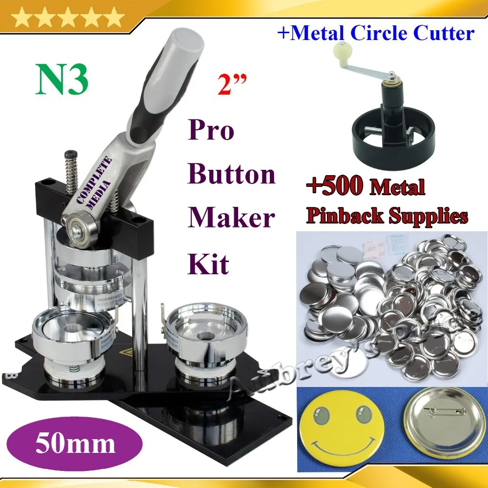 NEW Pro N3 2":50mm Badge Button Maker Machine + Adjustable Metal Circle Cutter+ 500 Set Metal Pinback Button Supplies
NEW Pro N3 2":50mm Badge Button Maker Machine + Adjustable Metal Circle Cutter+ 500 Set Metal Pinback Button Supplies