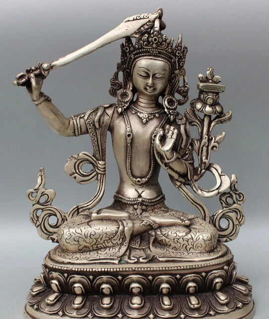 8" Tibet Buddhism Silver Seat Lotus Wenshu Manjushri Boddhisattva Sword Statue S0705
8" Tibet Buddhism Silver Seat Lotus Wenshu Manjushri Boddhisattva Sword Statue S0705