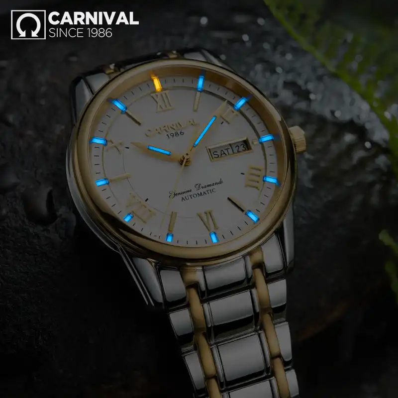 カーニバル T25 トリチウム腕時計自動男性発光機械式時計ビジネスメンズ時計ステンレス鋼腕時計リロイ Hombre 万年大時計 万年 Gooum