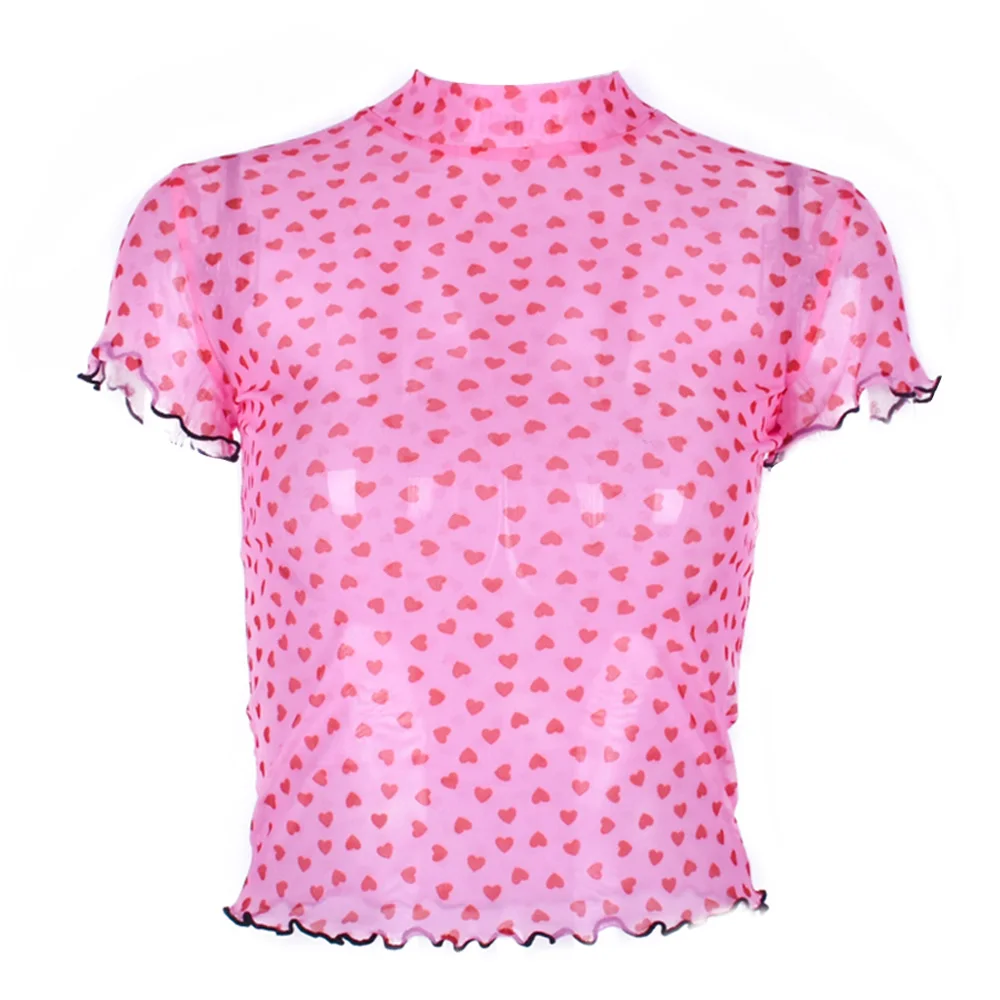 2019 summer t shirt women mesh top See Through Tee pink Cropped Top harajuku tshirt camiseta mujer tee femme haut | Женская одежда