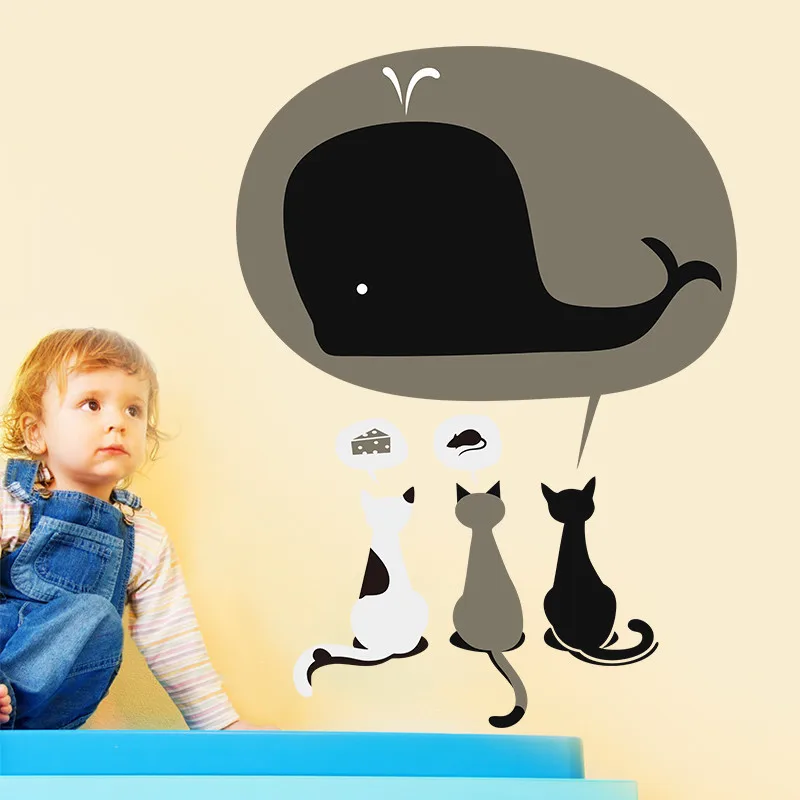 Image Cartoon 3 Lovely cat Have Dream Cake Mouse Whale wall stickers for Kids Rooms diy home kitchen decor nursery decal wallpaper
