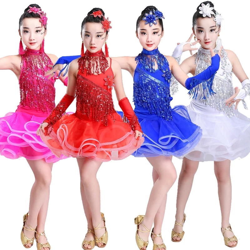 Children's Latin dance clothes girls sequined fringed skirts race suit children suits | Тематическая одежда и униформа