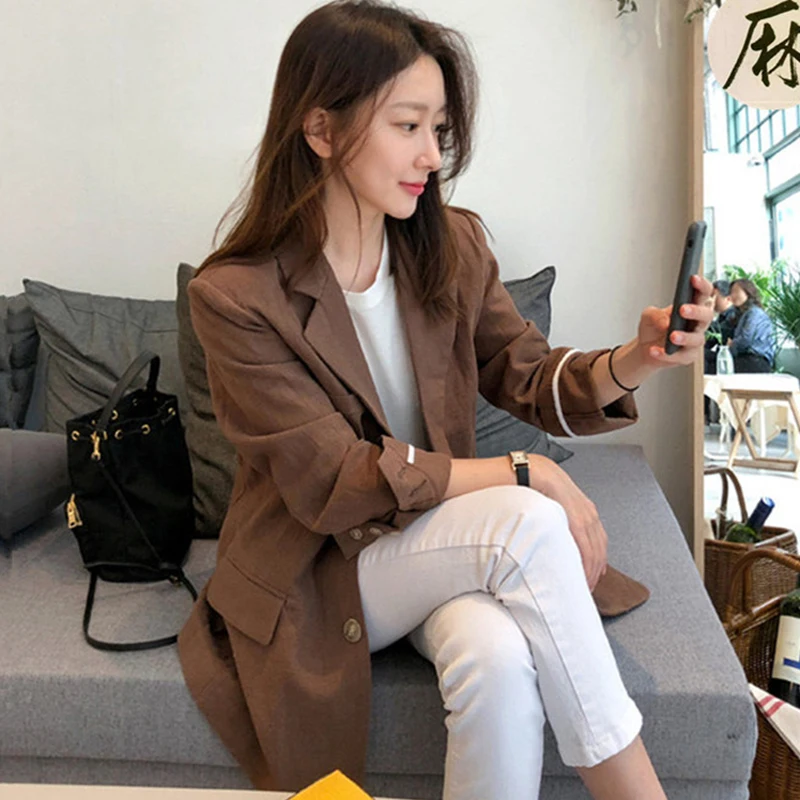 Vintage Cotton and Linen Women's Jacket Single-breasted Full Sleeve Blazer Women Casual Solid Female Jacket Work blazer feminino
Vintage Cotton and Linen Women's Jacket Single-breasted Full Sleeve Blazer Women Casual Solid Female Jacket Work blazer feminino