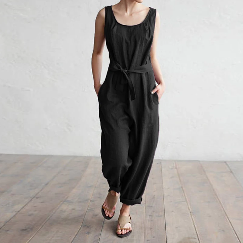 Women Beach Jumpsuit Wild Fashion Loose Summer Holiday Pockets Belt Bib Pants Sleeveless Overalls Casual Jumpsuit
Women Beach Jumpsuit Wild Fashion Loose Summer Holiday Pockets Belt Bib Pants Sleeveless Overalls Casual Jumpsuit